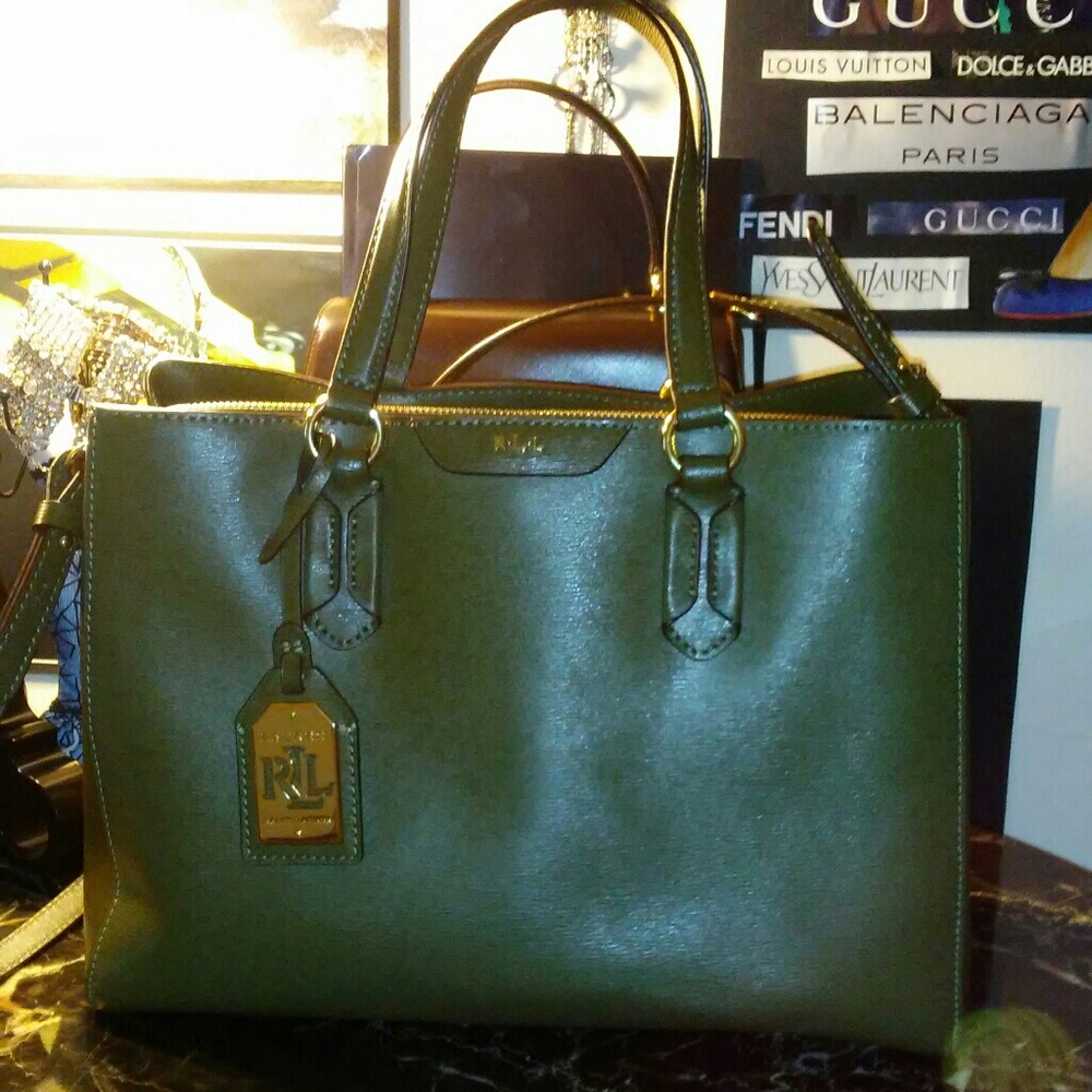 LAUREN RALPH LAUREN green epi leather Tate City ha